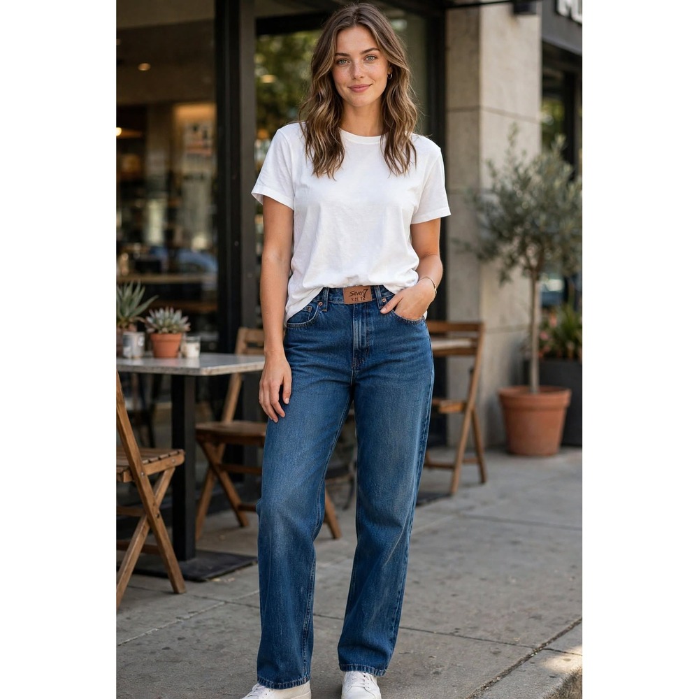 Seven7 Womens 12 Loose Straight Jeans Dark Blue Denim Casual